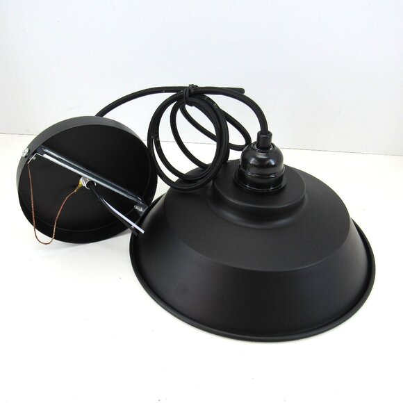 Light Pendant Black Matte Metal Light Cover Retro Style Ceiling Mount 9" Across - Picture 1 of 8